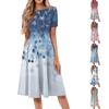 Женское повседневное модное платье миди с круглым вырезом и коротким рукавом с принтом