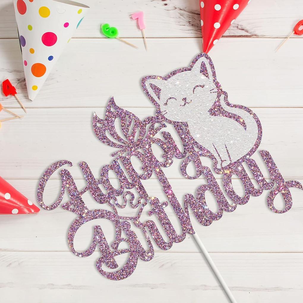 Украшение для торта «С днем рождения» в виде кота для тематической витрины для торта, декор для вечеринки, витрины для кексов, легкое оформление