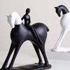 Abstract Man Black White Horse Figurine Modern Minimalist Artistic Horse Statue Resin Sculpture Home