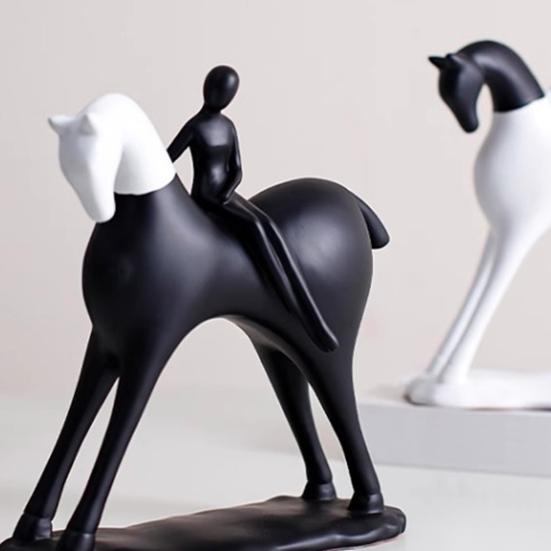 Abstract Man Black White Horse Figurine Modern Minimalist Artistic Horse Statue Resin Sculpture Home