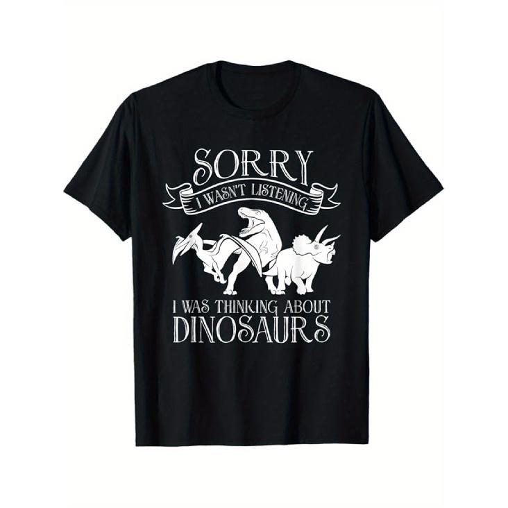 Men'S Casual Short Sleeve Crew Neck T-Shirt with Dinosaur Print, Graphic Tee for Outdoor Gaming