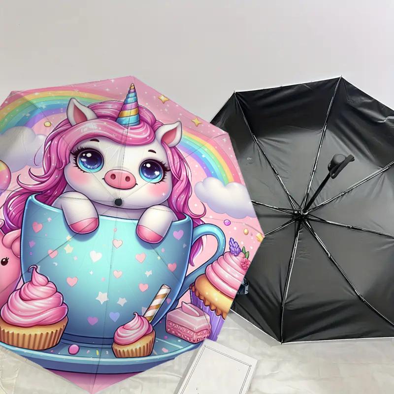 1PC unicorn cupcake Automatic Open/Close Umbrella with Windproof, 8-Rib Sturdy Canopy, Durable Ribs, Fashionable Design, Outdoor Accessory, Fun Prin,