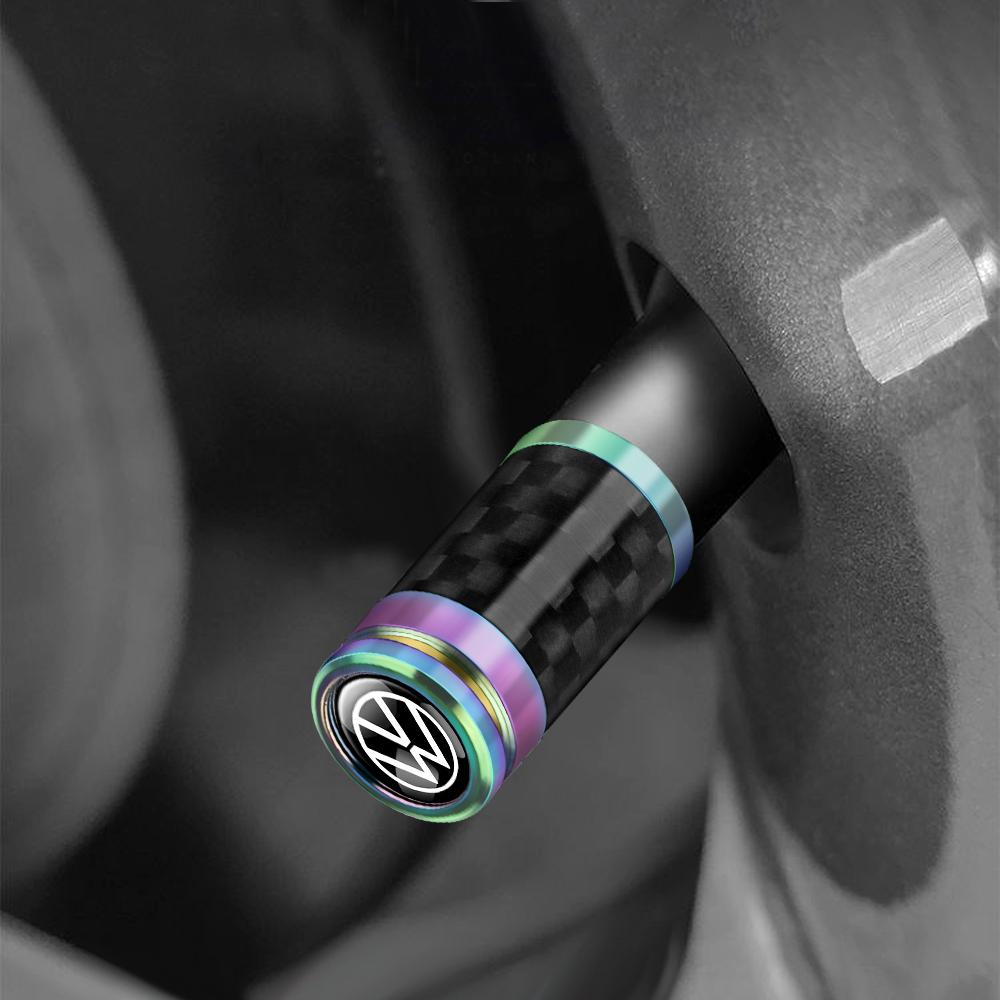 4Pcs Car Wheel Tire Valve Caps Carbon Fiber Air Stem Covers For Volkswagen VW GTI RLine R Polo T5 Golf Passat B6 Motion Scirocco FVD31
