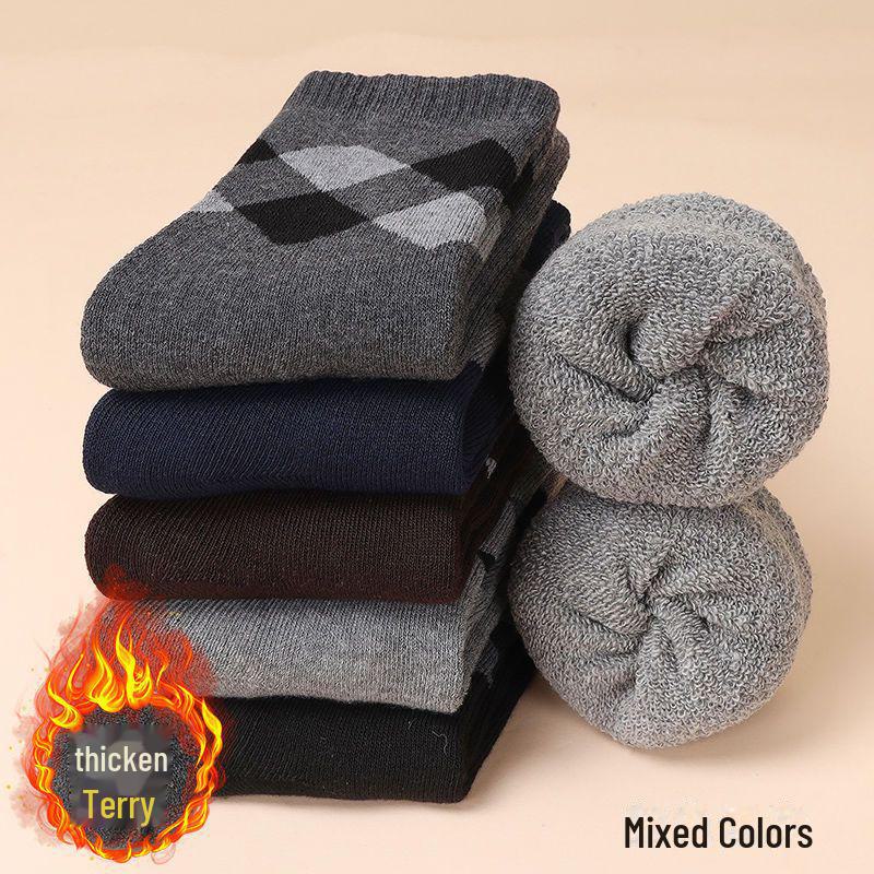 Men's Mid-Tube Velvet Thick Warm Socks (5-10 Pairs), Loose Totem Design for Autumn and Winter