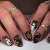 Накладные ногти на Хэллоуин, темные лесные желтые цветочные накладные ногти, милые короткие квадратные накладные ногти, блестящие черные искусственные ногти, 1 набор из 24 шт.
