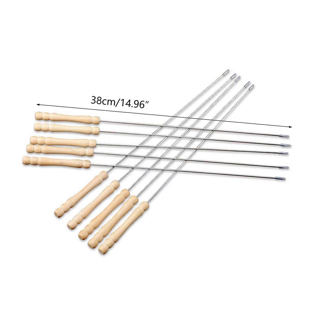 Набор из 10 шампуров для барбекю из нержавеющей стали с удобными деревянными ручками. Прочные круглые шампуры-палочки для кебаба, легко моются.