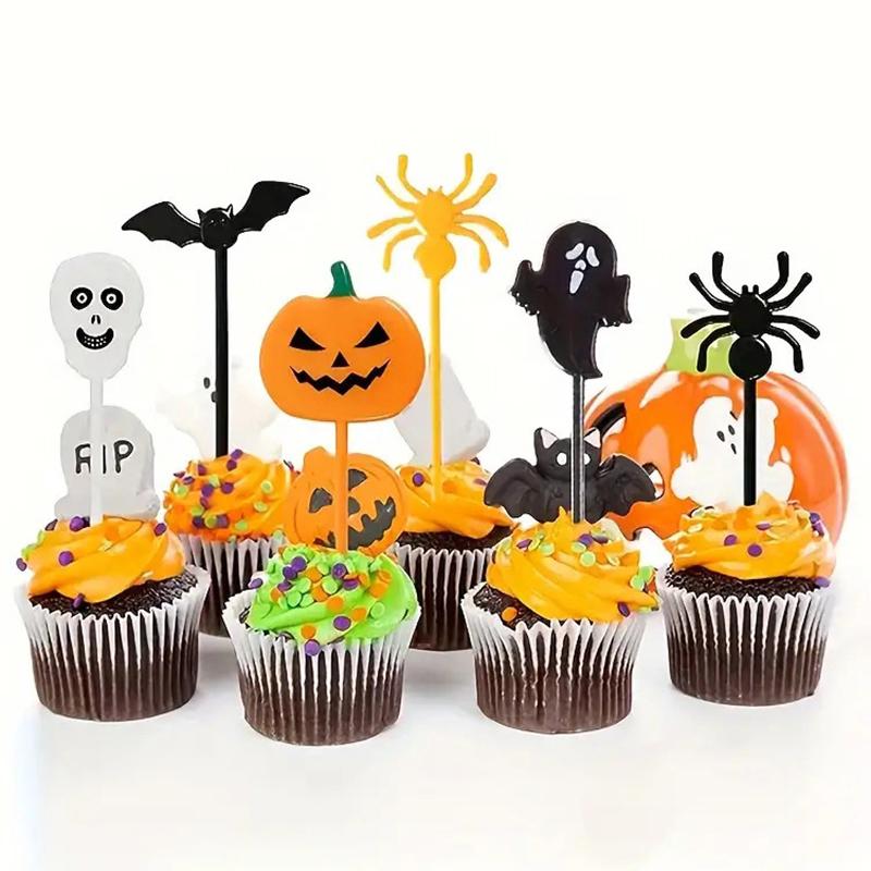 10Pcs/Bag Halloween Toothpicks Pumpkin Ghost Bat Fruit Fork Dessert Cocktail Cake Decoration Picks Halloween Party Supply