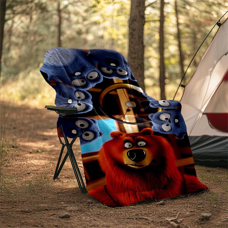 1pc Grizzy The Lemmings1 Theme Blanket - Digital Print, Polyester, Cozy for All Seasons, Perfect for Outdoor, Camping, and Travel