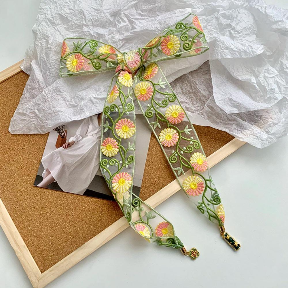 Sweet Embroidered Lace Scarf Printed Narrow Long Scarves Retro Floral Scarf  Wedding