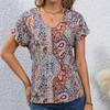 Богемная летняя женская блузка с принтом в стиле ретро, ​​повседневные топы, элегантные пляжные свободные рубашки с коротким рукавом для женщин, модные праздничные женские блузки 24482