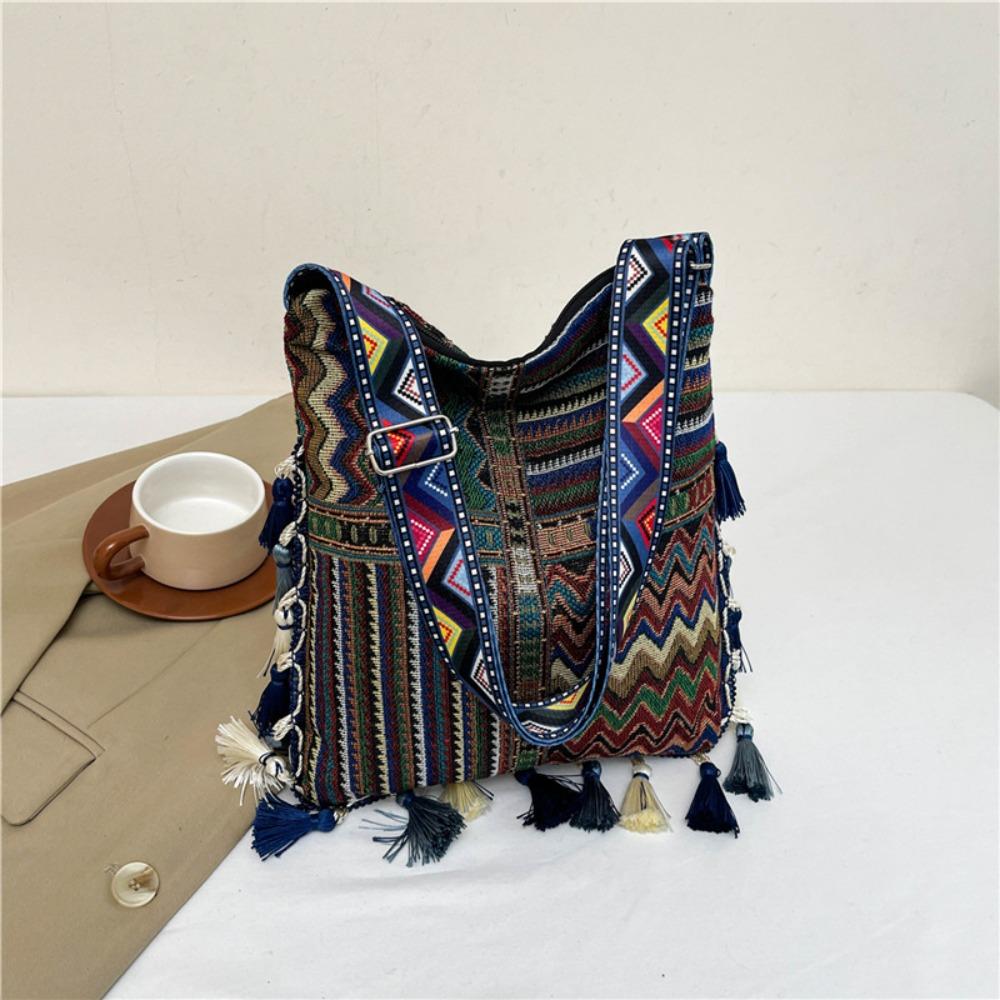 Large Capacity Ethnic Style Crossbody Bags Geometric Bohemian Tote Bag Tassel Shoulder Bag  Travel