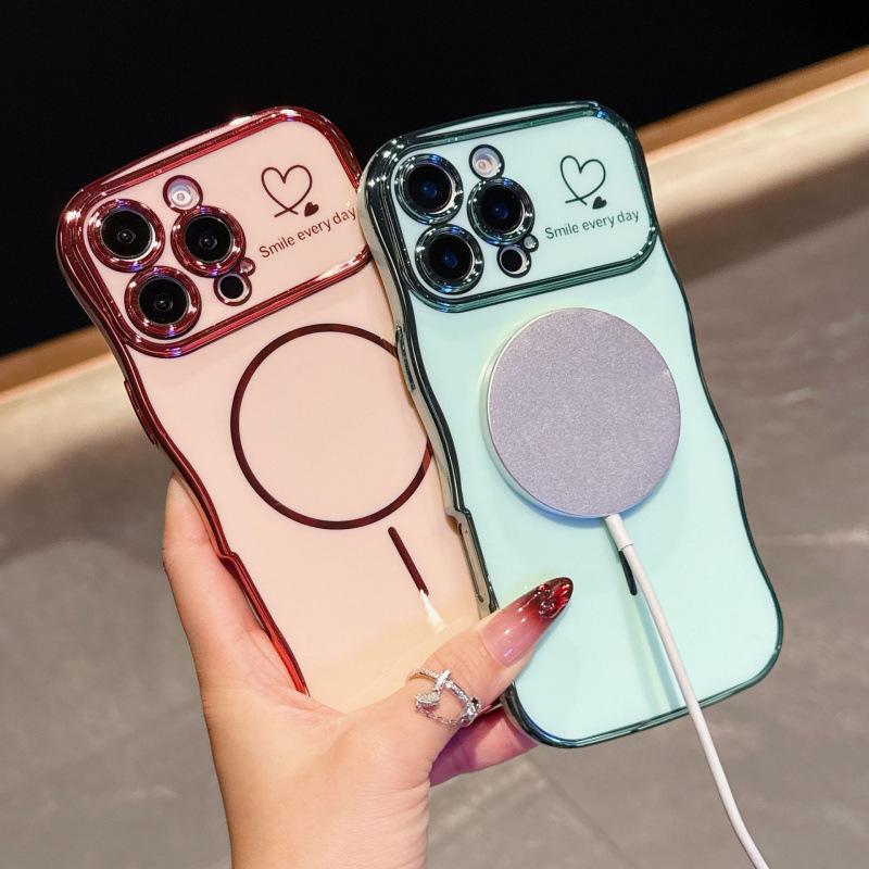 Применимо к iPhone17Promax большой волны гальваническое покрытие чехол для мобильного телефона Apple 16 магнитная всасывающая любовь противоударный 15 защитный чехол