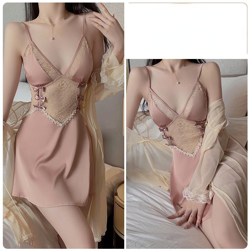 Sexy Backless Seductive Deep V Comfortable Pajama Bow Strap Pajama Dress Home Suit