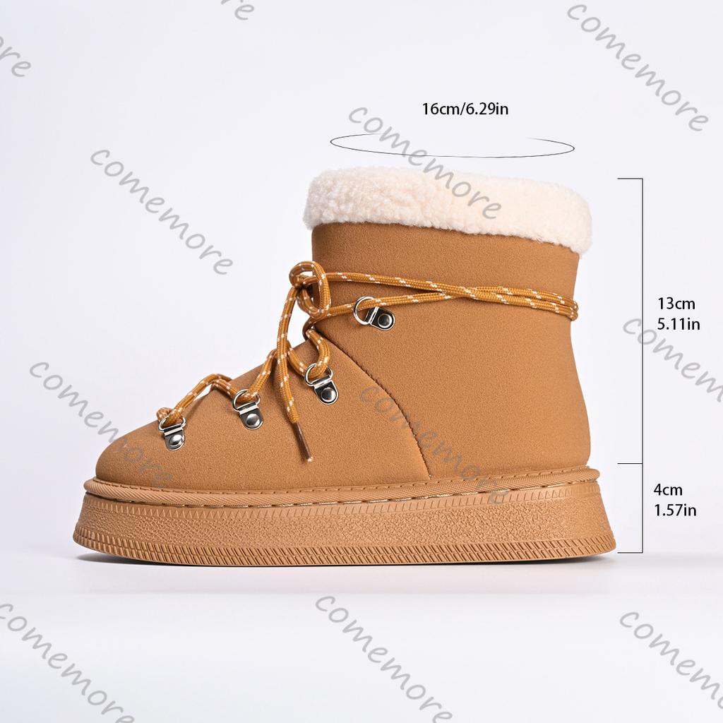 Fashion Comemore Winter Thicken Plush Warm Snow Boots for Women Plus Size 36-42 Fleece Platform Ankle Boots Lace Up Woman Cotton Shoes