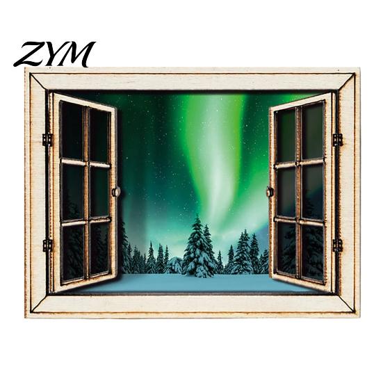 Scenery Window Magnet 1/6Pcs Fake Fridge Magnet, Wooden Natural Refrigerator Magnetic Memo Holder Decoration for Kitchen Office Whiteboard Simulated