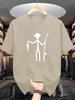 Unisex O Neck Tee Stick Figure Fisherunisex Fish Bone Print Cotton Short Sleeve Loose Summer Breathable Daily Casual Basic Wear Top