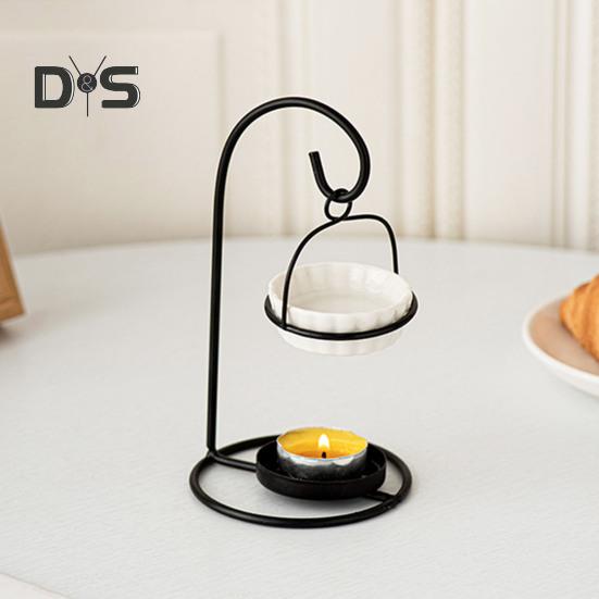 Essential Oil Burner Ceramic Aromatherapy Diffuser Oil Burner with Iron Tea Light Candle Holder Essential Oil Fragrance Diffuser for Bedroom Office