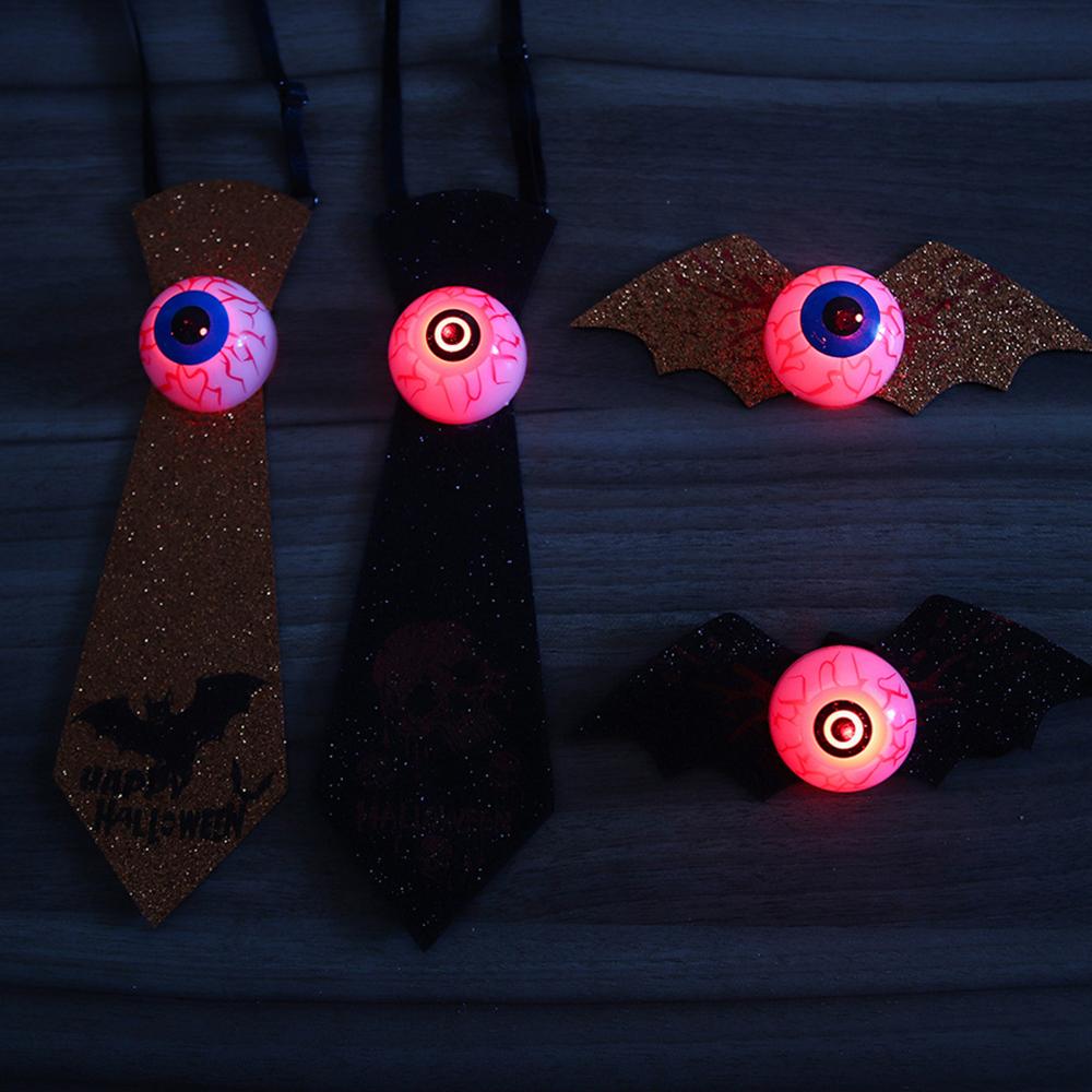 Halloween Light Up Tie Eyeball Horror Halloween Tie Props Spooky Eyeball Bow Tie Gold Dust For Costume Event Holiday Decoration