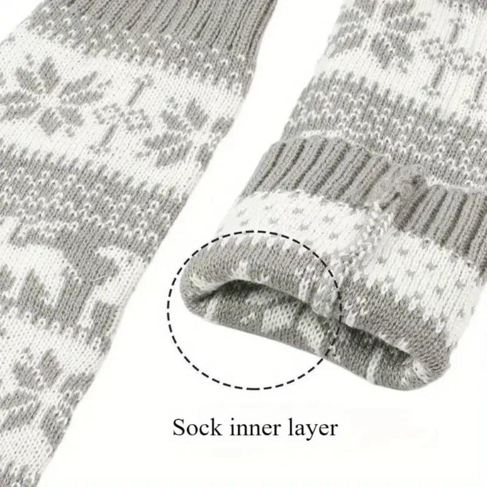 Retro Women Knitted Sock Snowflakes Calf Socks New Christmas Snowflake Knit Socks
