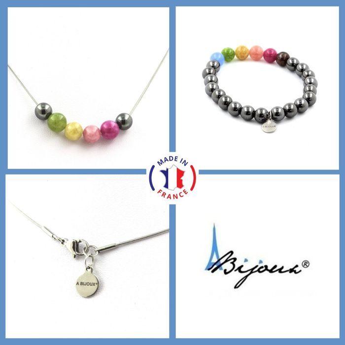 Stones and Minerals. Set Bracelet Necklace Multicolored Tourmaline Beads + Hematite 8 Mm. Customizable Size.