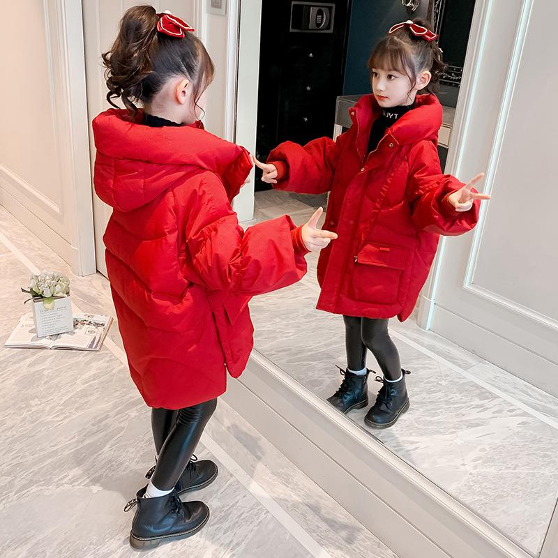 Зимняя куртка с хлопковой подкладкой для девочек, стильное утолщенное однотонное пальто с хлопковой подкладкой для больших девочек