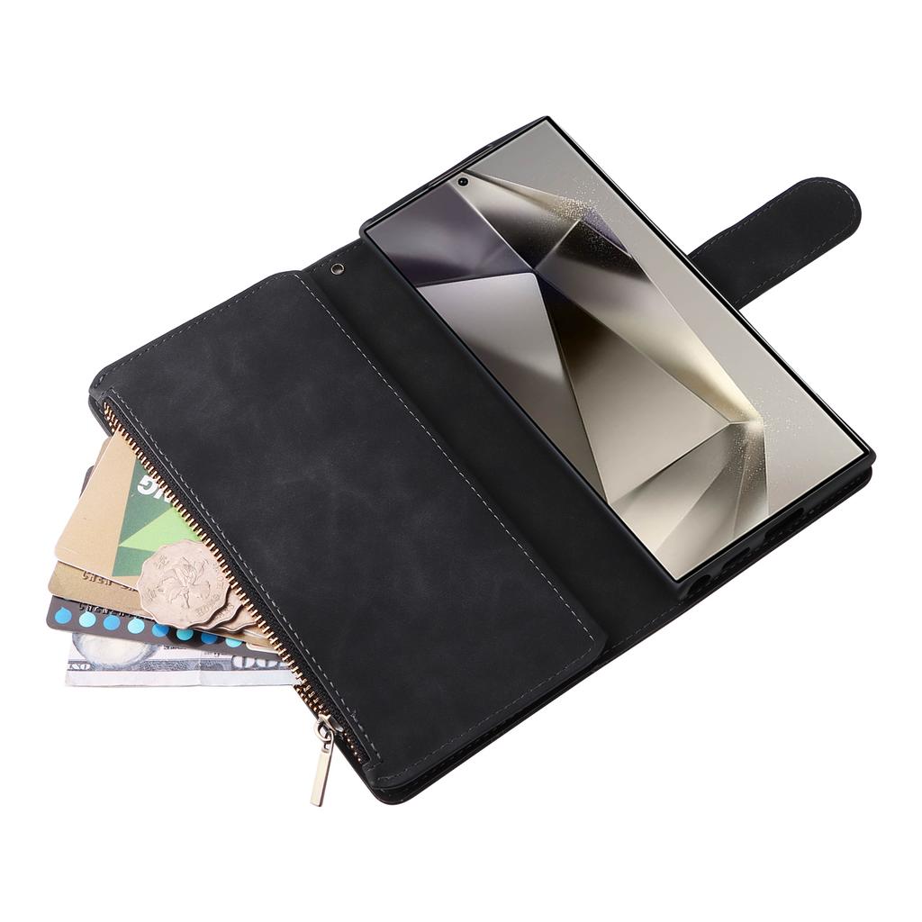 For Samsung Galaxy S25 Ultra Case Zipper Wallet Multiple Card Slots Leather Phone Cover