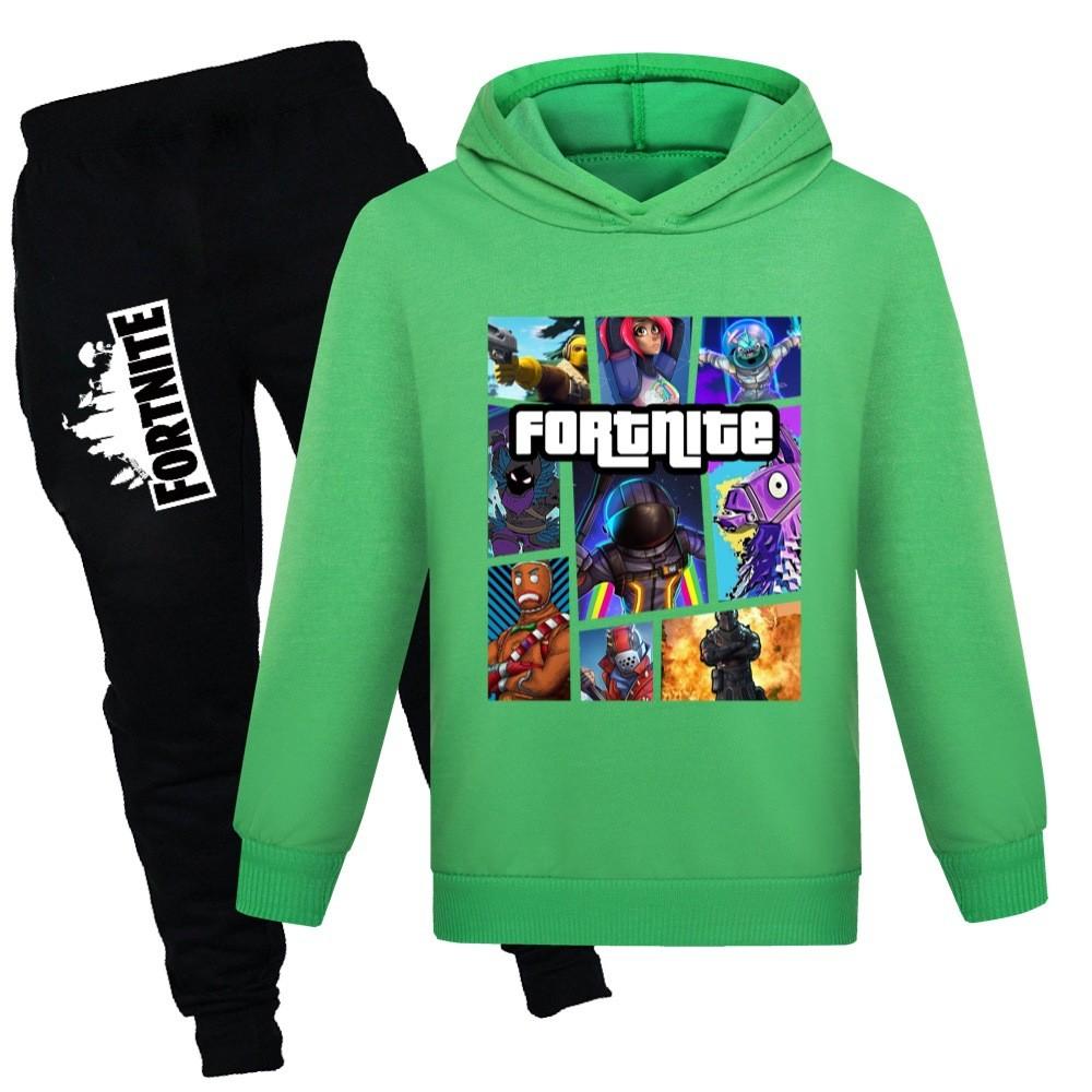 Fortnite Pattern Printing Cartoon Kids Sweater And Pants Set With Soft Cotton Fabric For Middle School Children