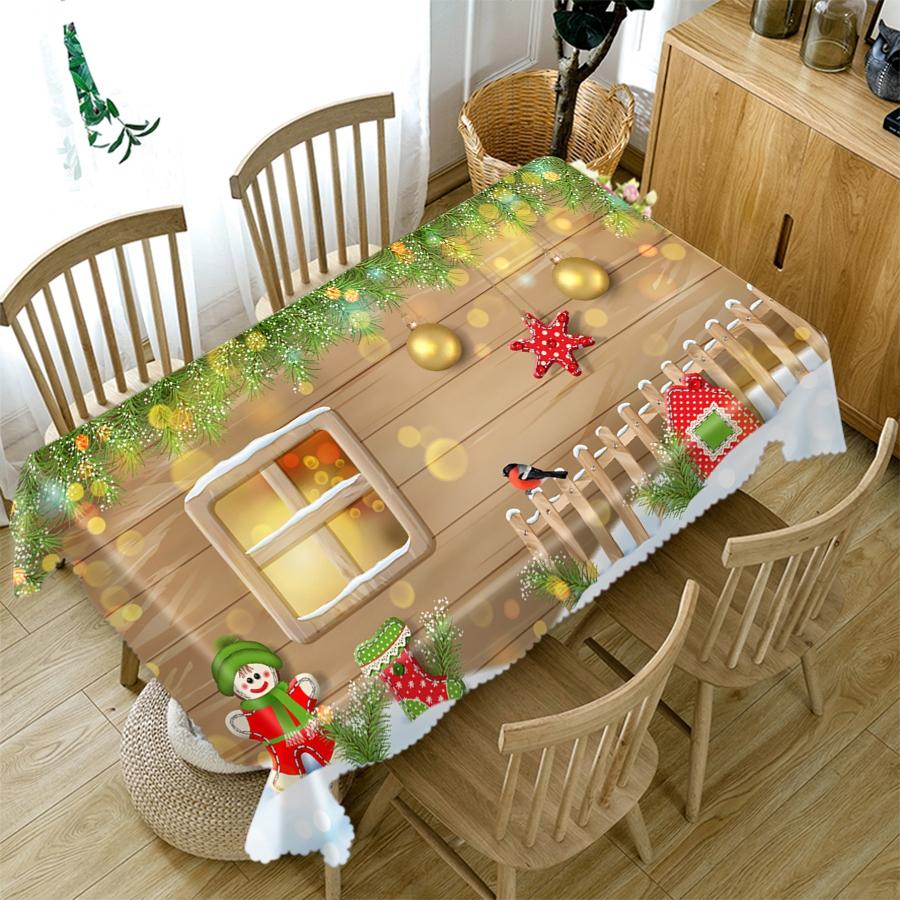 Thicken Cotton Christmas Tablecloth Fireplace Christmas Socks Pattern Rectangular Round Table Cloth For Wedding Picnic Party
