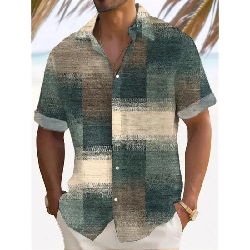 Летняя мужская рубашка с ретро-градиентной текстурой и 3D-принтом, однобортная рубашка с короткими рукавами, гавайская рубашка