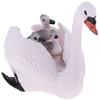 White Swan Figure with Babies On Back Animal Model Set Toy Home Ornaments