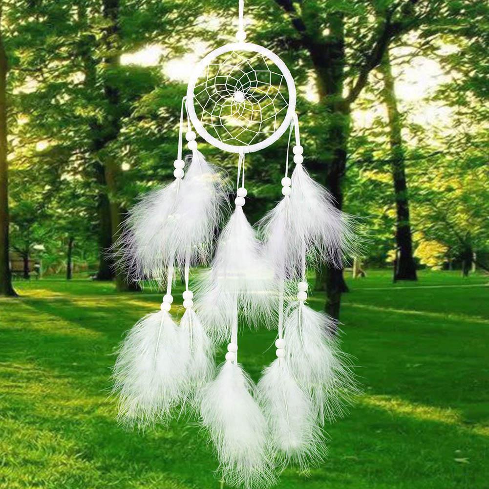 Dreamcatcher Wind Chimes Hand-woven White Dream Catcher Wall Hanging Decor Feather Hanging Decoration for Home Office Car