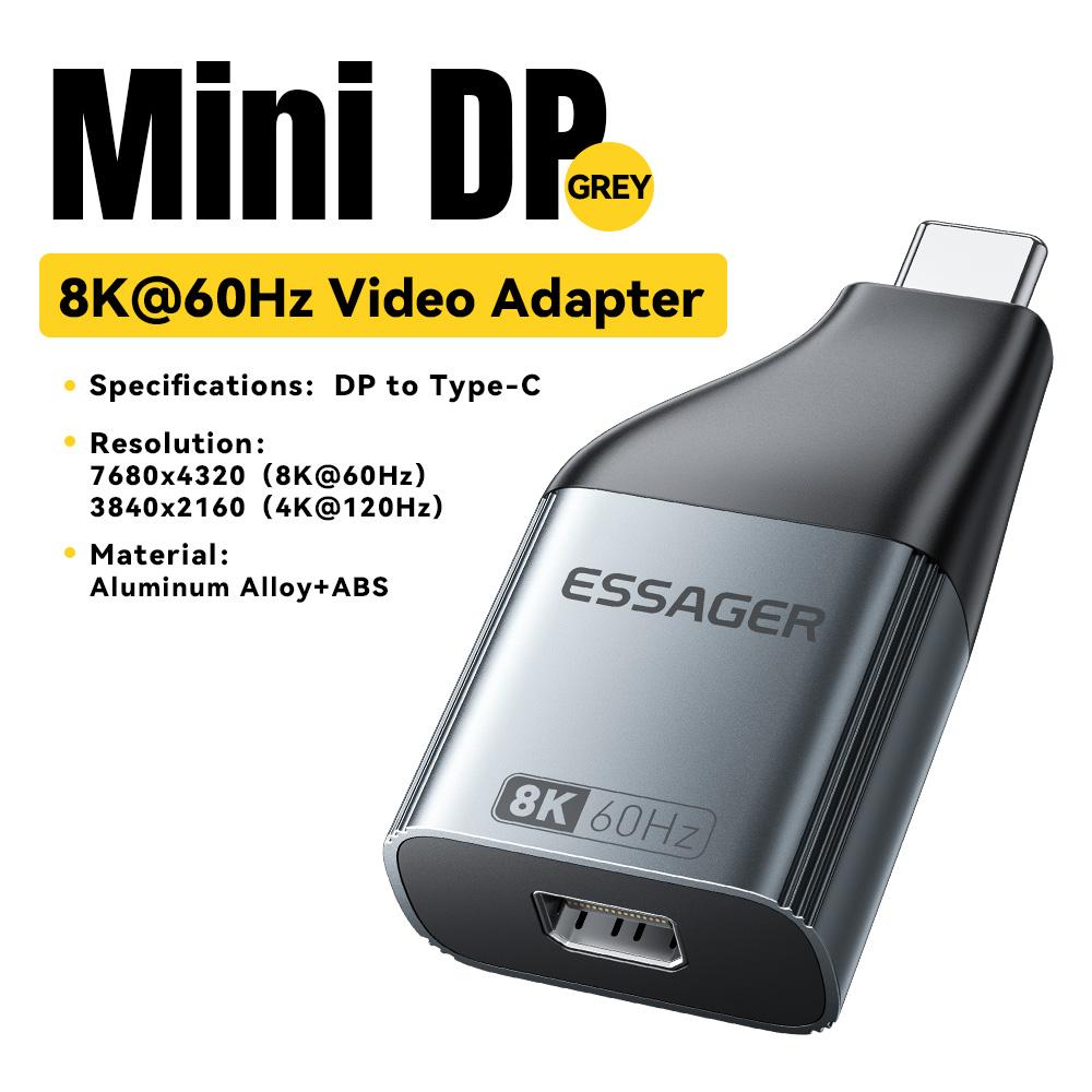 Адаптер Essager USB Type-C To HDMI DP VGA Mini DP 8K@60Hz 4K@120Hz Конвертер для передачи HD-видео для MacBook PC Ноутбука Телефона