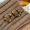Retro Round Tiger Eye Stone Beads Hoop Earrings for Women Gold Color U-shaped Earrings Personality Jewelry Gift