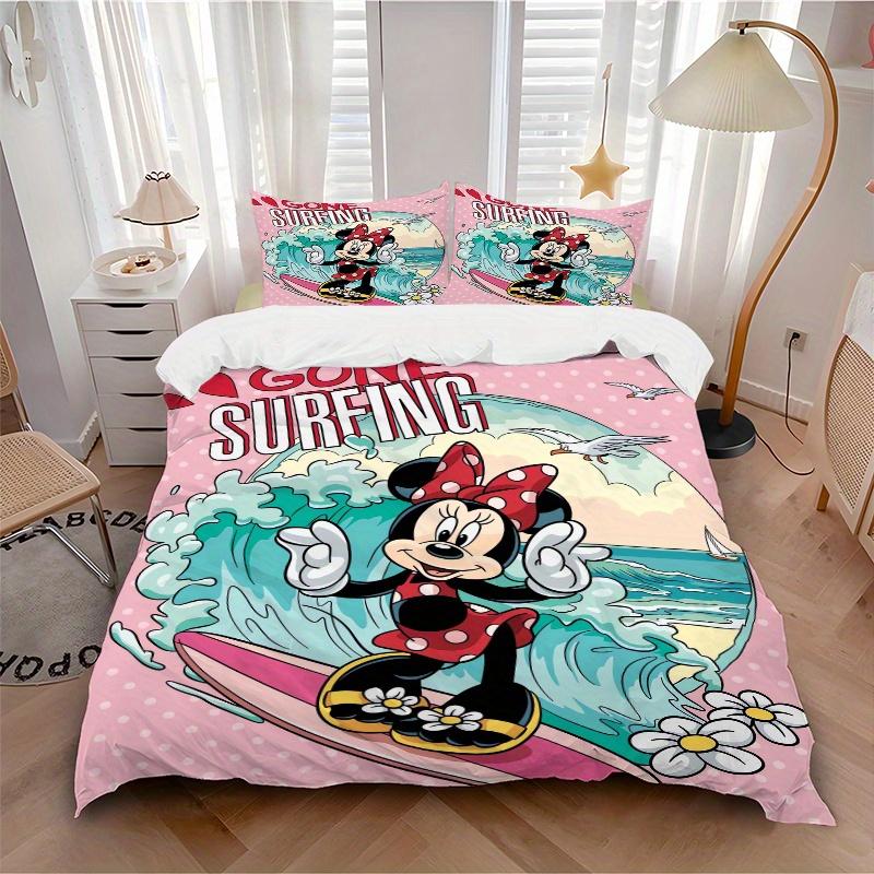 Набор пододеяльников 3 шт. Minnie Mouse «Ушла на серфинг» (1 пододеяльник + 2 наволочки без наполнителя), Печать высокого разрешения для дома и общежития