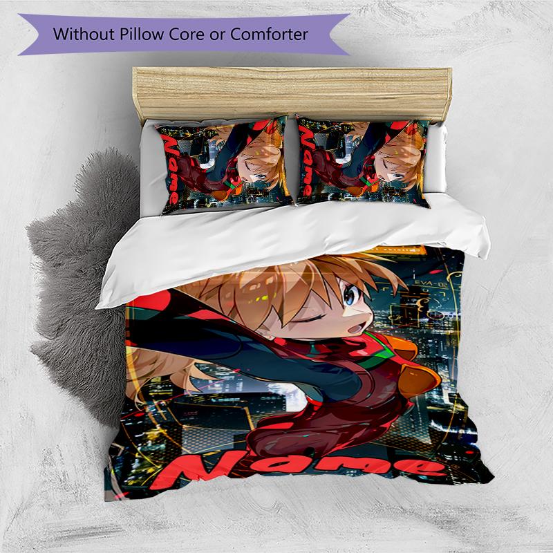 3pcs Custom Name Asuka Langley Soryu Bedding Set Duvet Cover Closure Includes 1 Duvet Cover & 2 Pillowcases for All Seasons Bedroom Decor