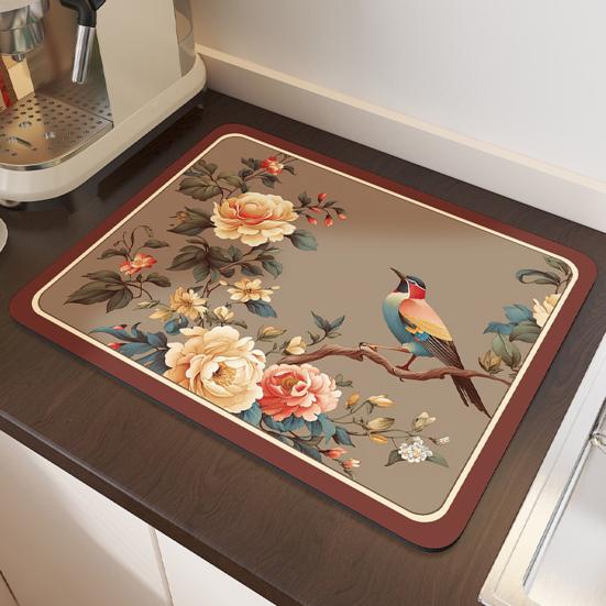 Chinese Style Thickened Tea Mat Kitchen Countertop Water Absorbent Coaster Non-Slip Wash-Free