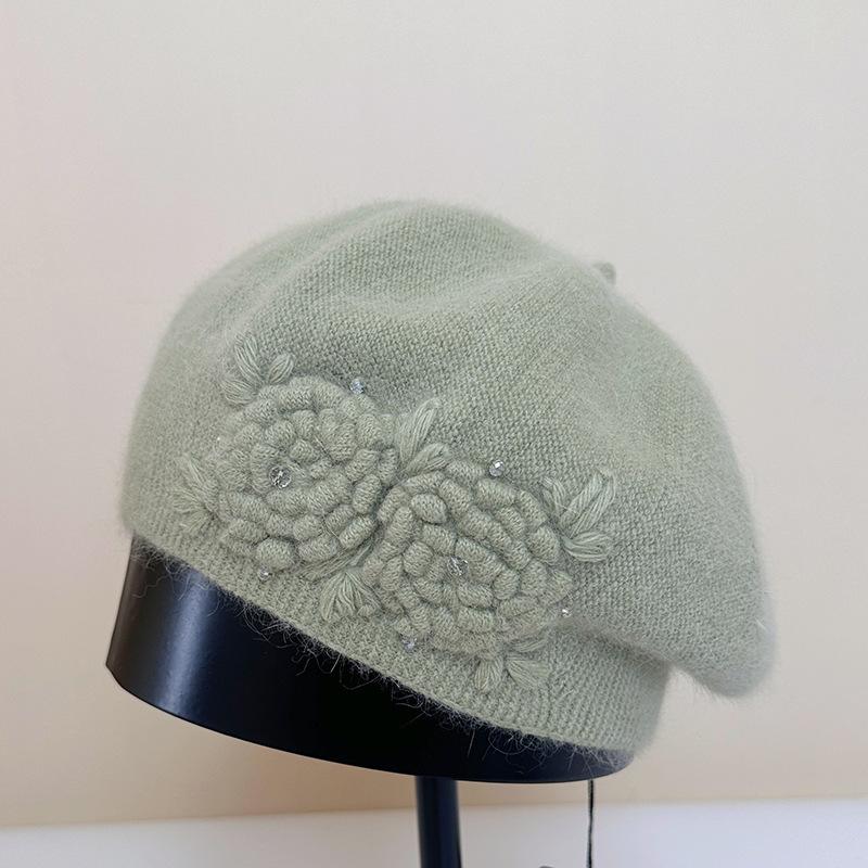 Осенне-зимняя шапка Женственность Милая Шапочка Цветок Кролик Бархатный Вязаный Берет, Зимние шапки для женщин, Шапки-бини для женщин, Зимние шапки для женщин