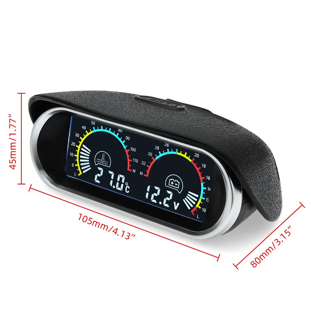 12V 24V Water Temperature Gauge 2 IN 1 Car Truck LCD Gauge Voltmeter With 1/8 NPT Temp Sensor Water Temp Meter for Auto Cars