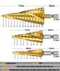 HSS Spiral Flute Hex Shank Step Drill Bit, Pagoda Drill for Centering, Punching & Hole Expanding