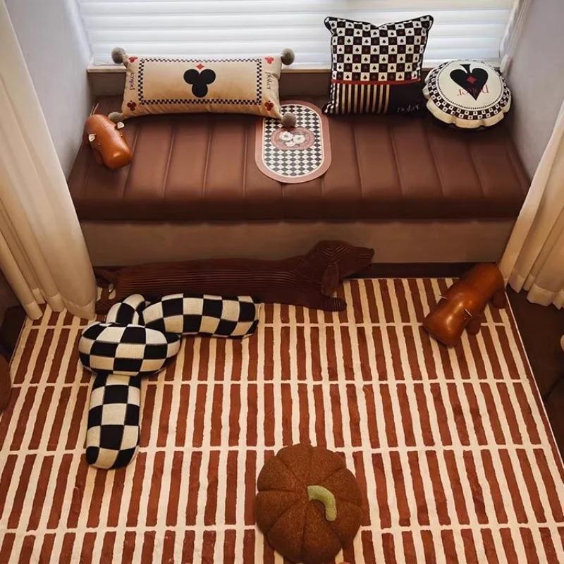Retro Square Brick Living Room Floor Mat Home Coffee Table Rug Light Luxury Cloakroom Non-slip Soft Bedroom Bed Lounge Carpet