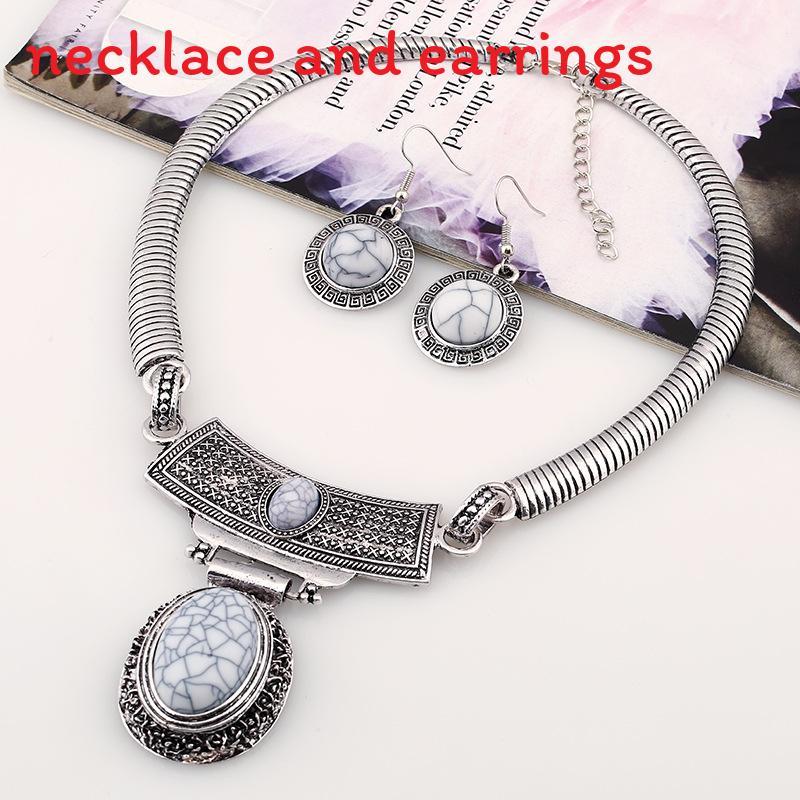 Этнический стиль, имитация драгоценных камней, женский набор из колье и серег, для мужчин и женщин