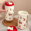 350/400ml Tumbler Plastic Water Cup With Rope Cherry Pattern Milk Coffee Mug Reusable Water Bottle For Student School Travel
