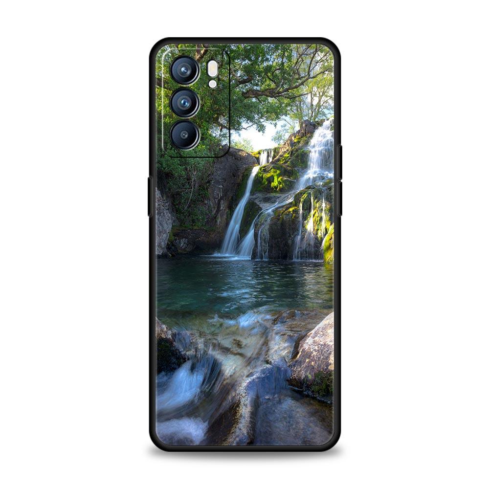 Waterfall Nature Trees Ship Phone Case For Oppo A54 A53 A52 A9 2020 A15 A95 A16 A76 A74 A12 Find X5 SE Reno6 Pro Plus 5G Cover