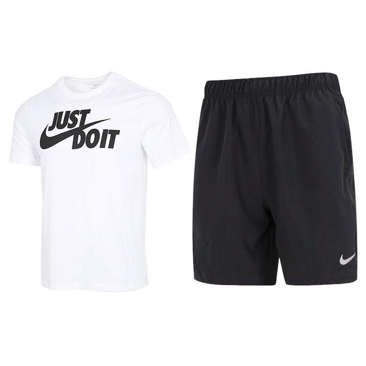Nike Letter Print Crew Neck Short Sleeve T-Shirt And Sports Shorts Set Men Sets AR5007-100+DV9345-010