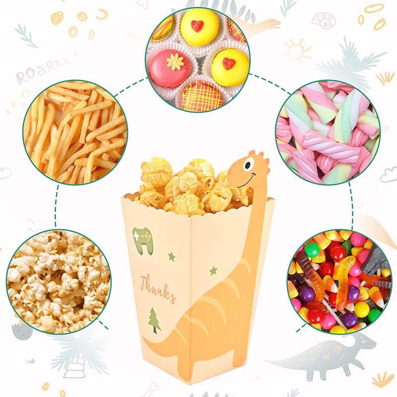12pcs Dinosaur Popcorn Box Treat Kids Birthday Cookie Box Jungle Party Baby Shower Favors Popcorn Box For Packaging Event Party
