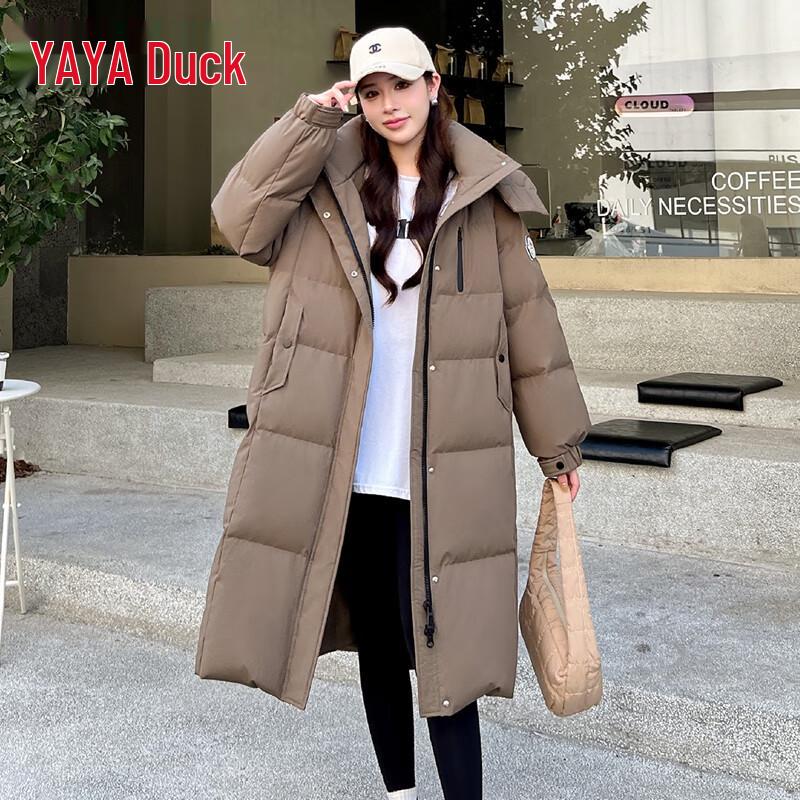 YAYA Women's 2025 Winter Mid-Length Hooded Down Jacket