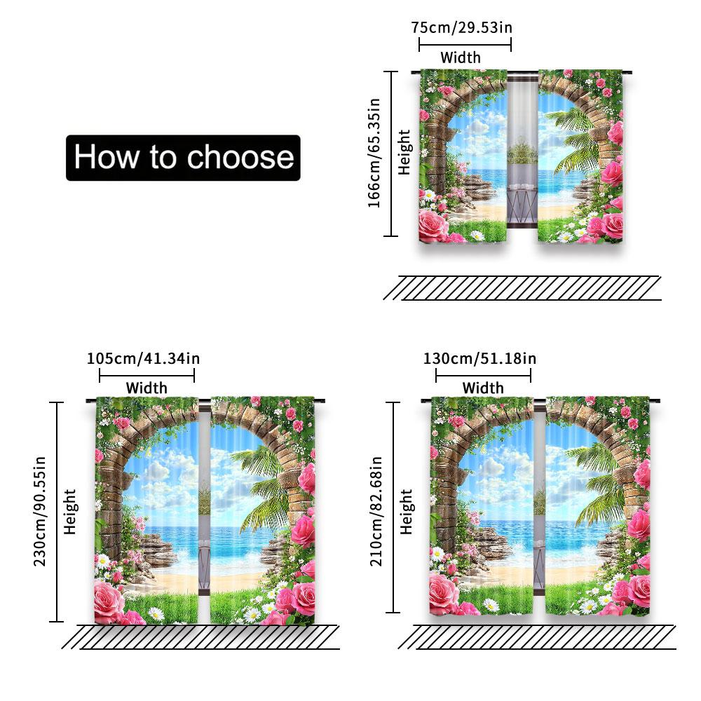 2 шт. Вид на синее небо Пляжные шторы Цветы Каменный арочный пейзаж Пляжные шторы Применимы для гостиной спальни отеля магазина