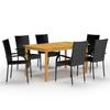 Dining Set - vidaXL - 7 Pcs - Solid Acacia Wood - Black - For 6 People