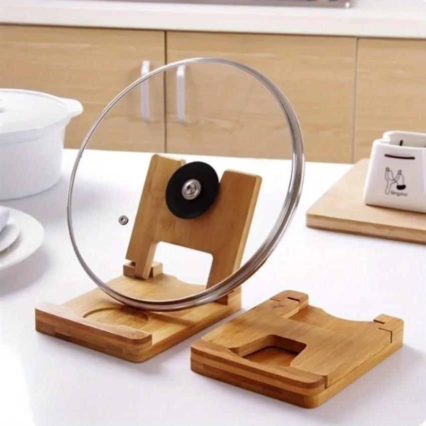 Многофункциональная бамбуковая подставка для крышек, держатель для кастрюль, подставка для кухонных принадлежностей, аксессуары, удобная и экономящая место