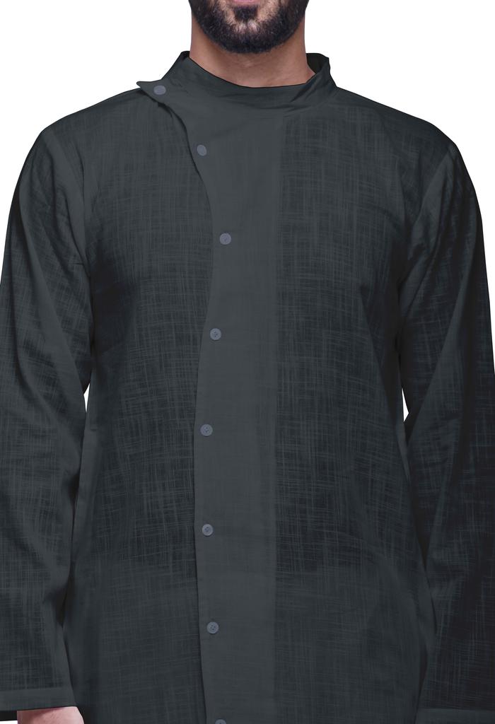 Atasi Длинный рукав индийская мужская курта однотонный хлопок с воротником-стойкой в этническом стиле